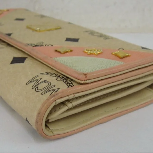 Authentic MCM Trifold Wallet Beige x Pink - Picture 4 of 8